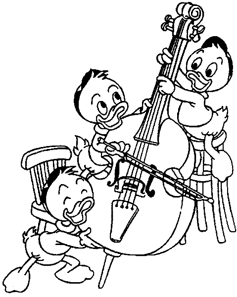 Disney Qui Quo Qua musicisti disegni da colorare per bambine e bambini