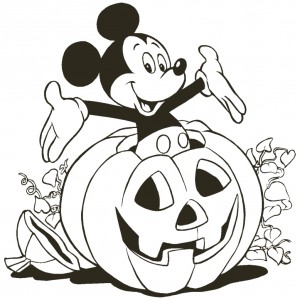Disney Topolino che esce dalla zucca di Halloween da colorare