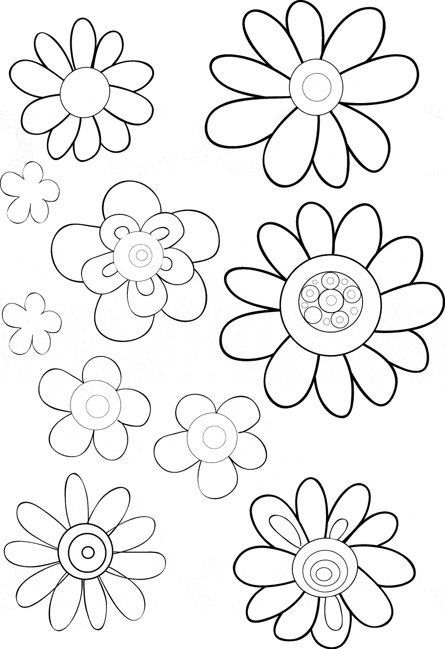 Diversi tipi di fiori da stampare e da colorare