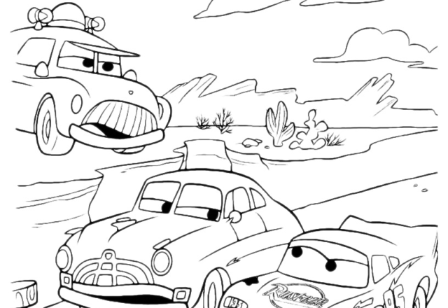 Doc Hudson e Saetta McQueen gareggiano disegni da colorare