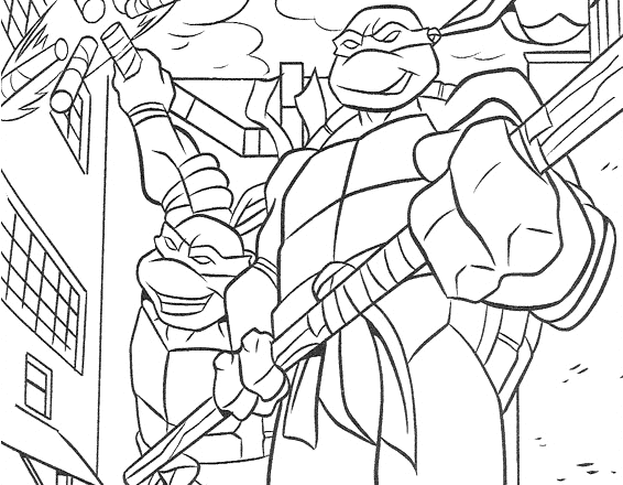 Donatello e Michelangelo Tartarughe Ninja da colorare per bambini