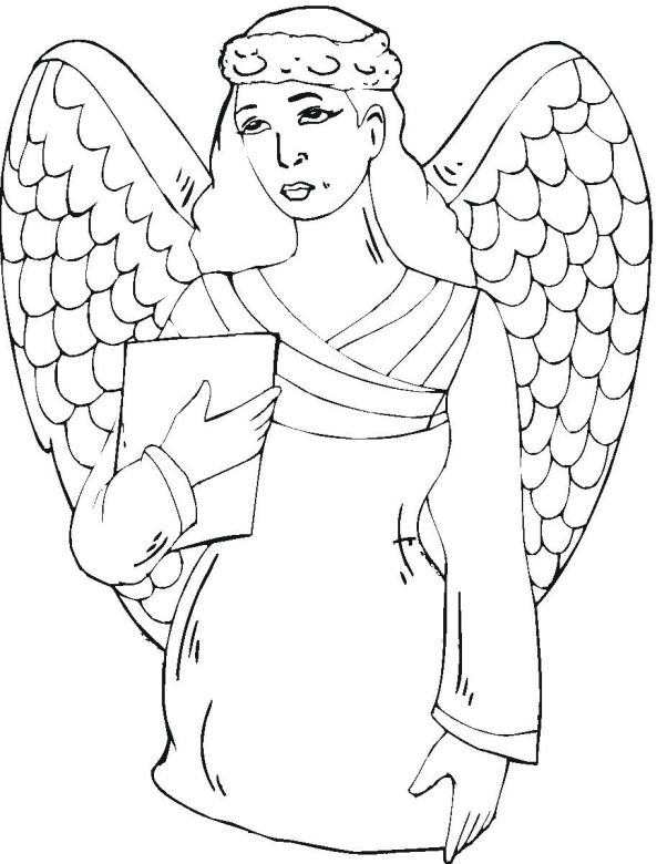 Donna angelo con libro disegno da colorare