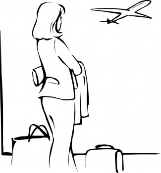 Donna con valigie in aeroporto disegno da colorare per bimbi