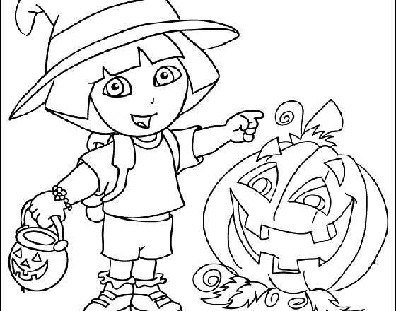 Dora con zucca di Halloween disegni da colorare
