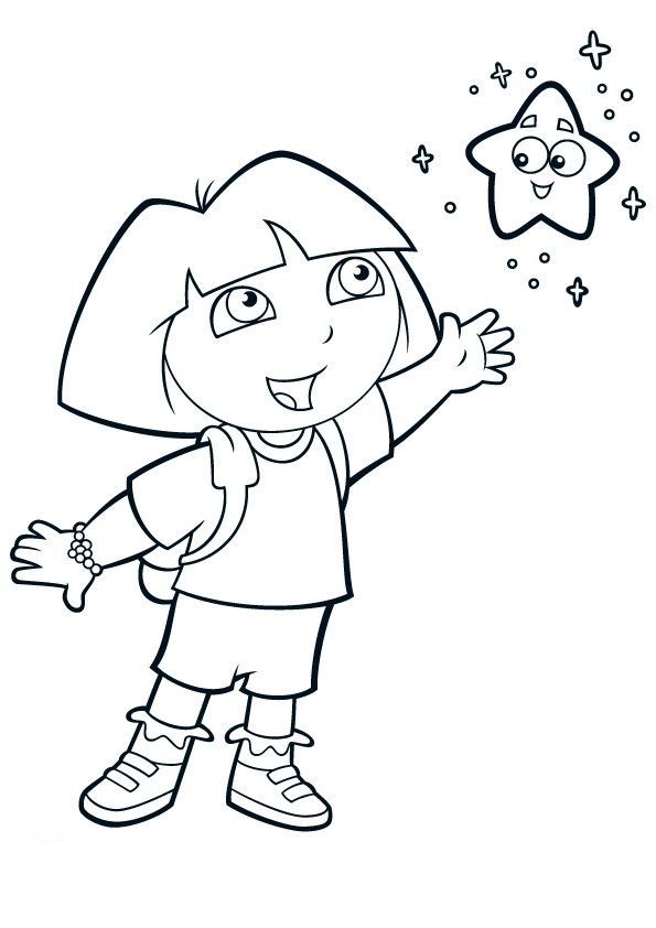 Dora l’ esploratrice cerca di afferrare una stella disegno da colorare gratis