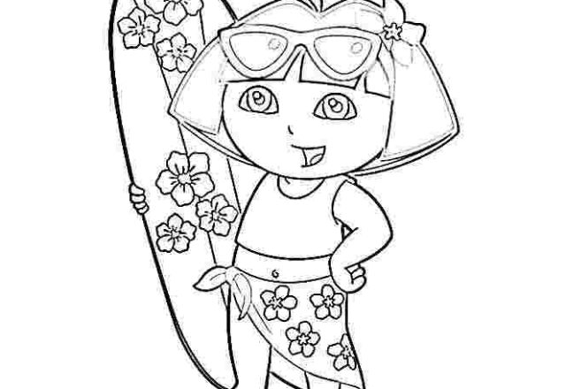 Dora l’ esploratrice con tavola da surf disegni da colorare