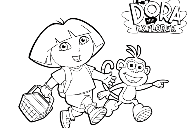Dora l’ esploratrice con un cestino disegno da colorare