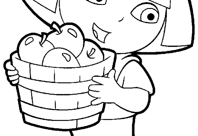 Dora l’ esploratrice con un cesto di mele disegno da colorare gratis