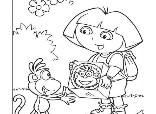 Dora l’ esploratrice dona una scatola alla scimmietta