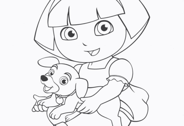 Dora l’ esploratrice e il cucciolo seduti disegno da colorare gratis per bimbi