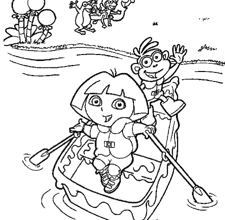 Dora l’ esploratrice e la scimmietta sulla barca disegno da colorare