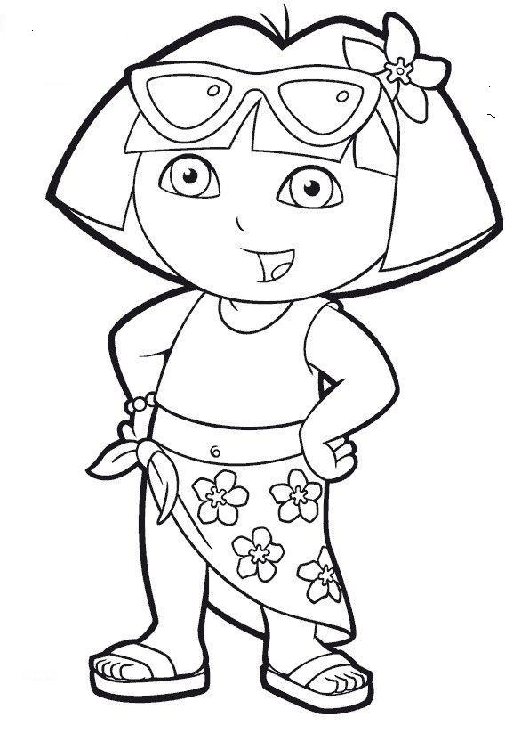 Dora l’ esploratrice vestita in stile Hawaii disegno da colorare gratis