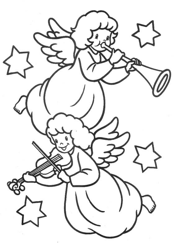 Due angeli con tromba e violino da colorare nella categoria angeli