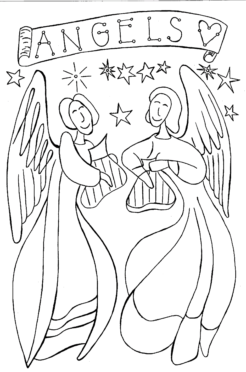 Due angeli da colorare gratuitamente