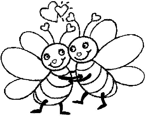 Due api innamorate con i cuoricini da colorare