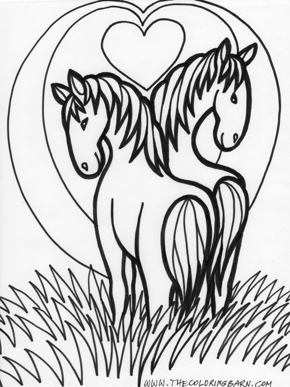 Due cavalli e un cuore disegno da colorare gratis