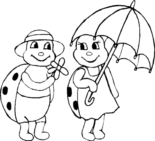 Due coccinelle con l’ ombrello disegno da colorare