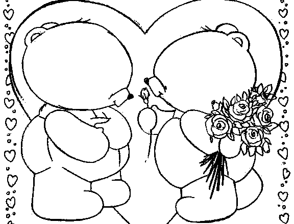 Due dolci orsetti innamorati mazzo di rose da colorare