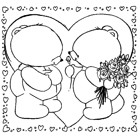 Due dolci orsetti innamorati mazzo di rose da colorare