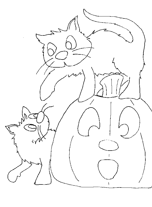 Due gattini ed una zucca di Halloween disegno da colorare gratis