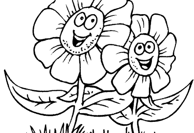 Due margherite fiori sorridenti disegno da colorare