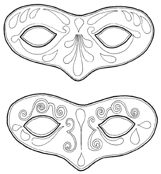 Due maschere di Carnevale da colorare e stampare