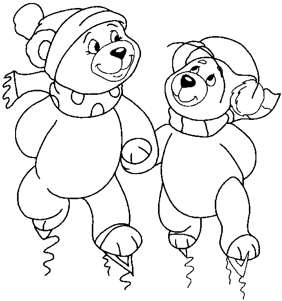 Due orsetti che pattinano sul ghiaccio da colorare