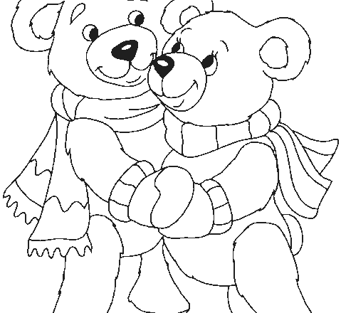Due orsetti innamorati con le sciarpe da colorare