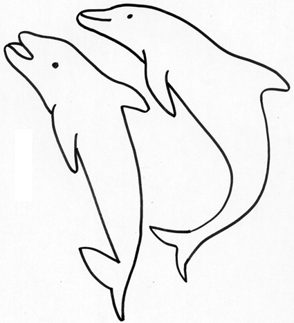 Due piccoli semplici delfini disegno da colorare