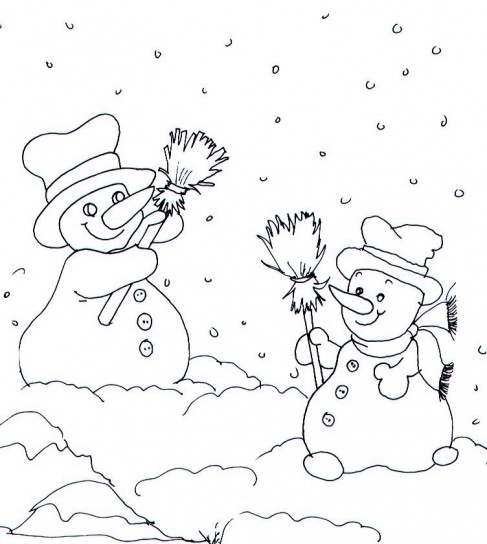 Due pupazzi di neve disegno da colorare gratis inverno