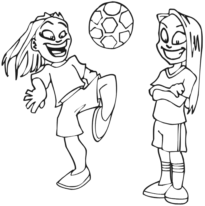 Due ragazze giocano a calcio immagini da colorare gratis