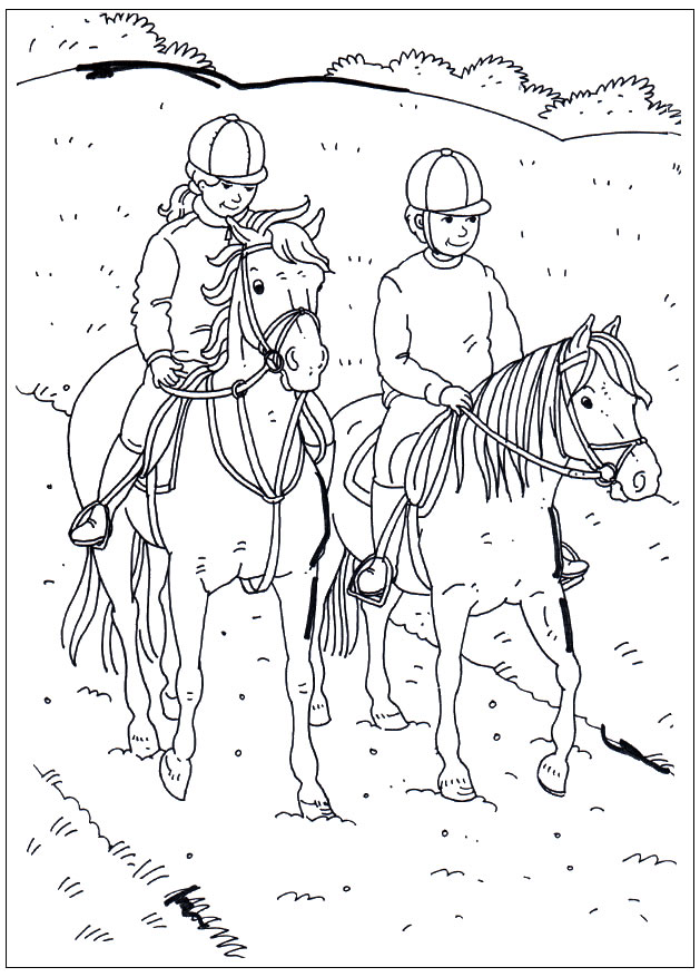 Due ragazzi in escursione a cavallo disegno da colorare