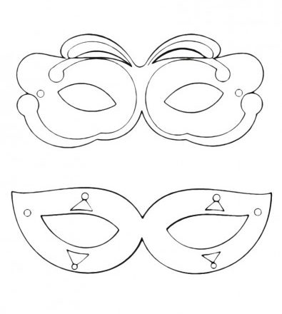 Due semplici maschere da colorare per il Carnevale