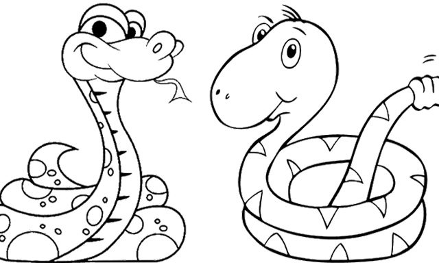 Due serpenti da stampare e da colorare gratis