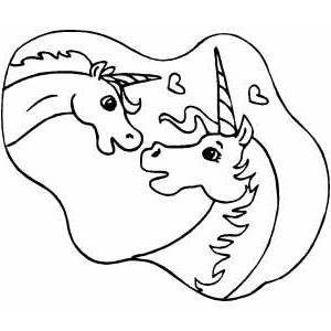 Due unicorni con cuoricini disegno da colorare