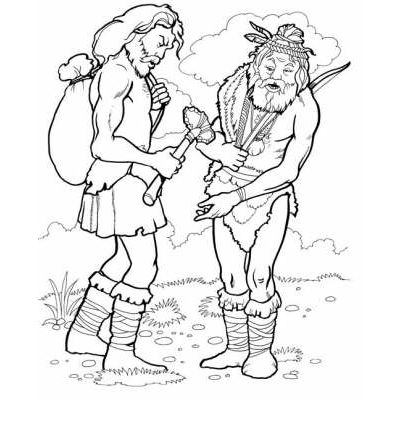 Due uomini preistorici e le loro armi disegni da colorare
