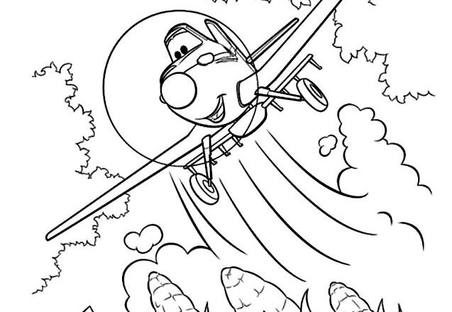 Dusty personaggio Disney Planes sorvola campo di pannocchie da colorare