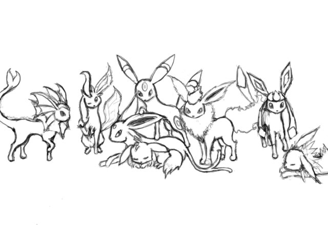 Eevee e le sue evoluzioni Pokemon disegno da colorare