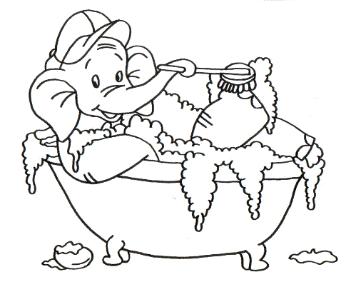 Elefante che fa il bagno nella vasca disegno da colorare gratis