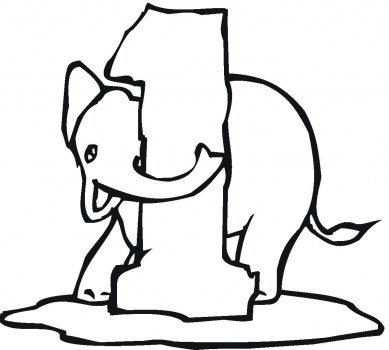 Elefante con il numero uno disegno da stampare e colorare
