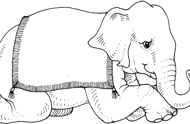 Elefante con tappeto disegno da colorare per i bimbi