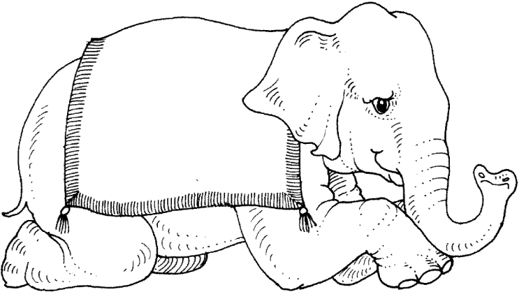 Elefante con tappeto disegno da colorare per i bimbi