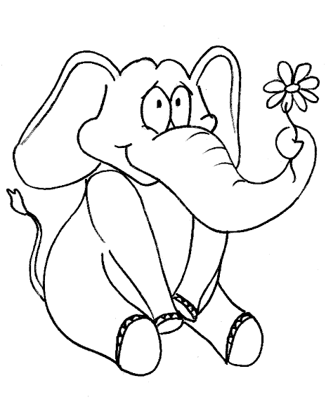 Elefante con un fiore margherita disegno da colorare gratis
