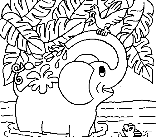 Elefante nel fiume disegno da colorare per bambini