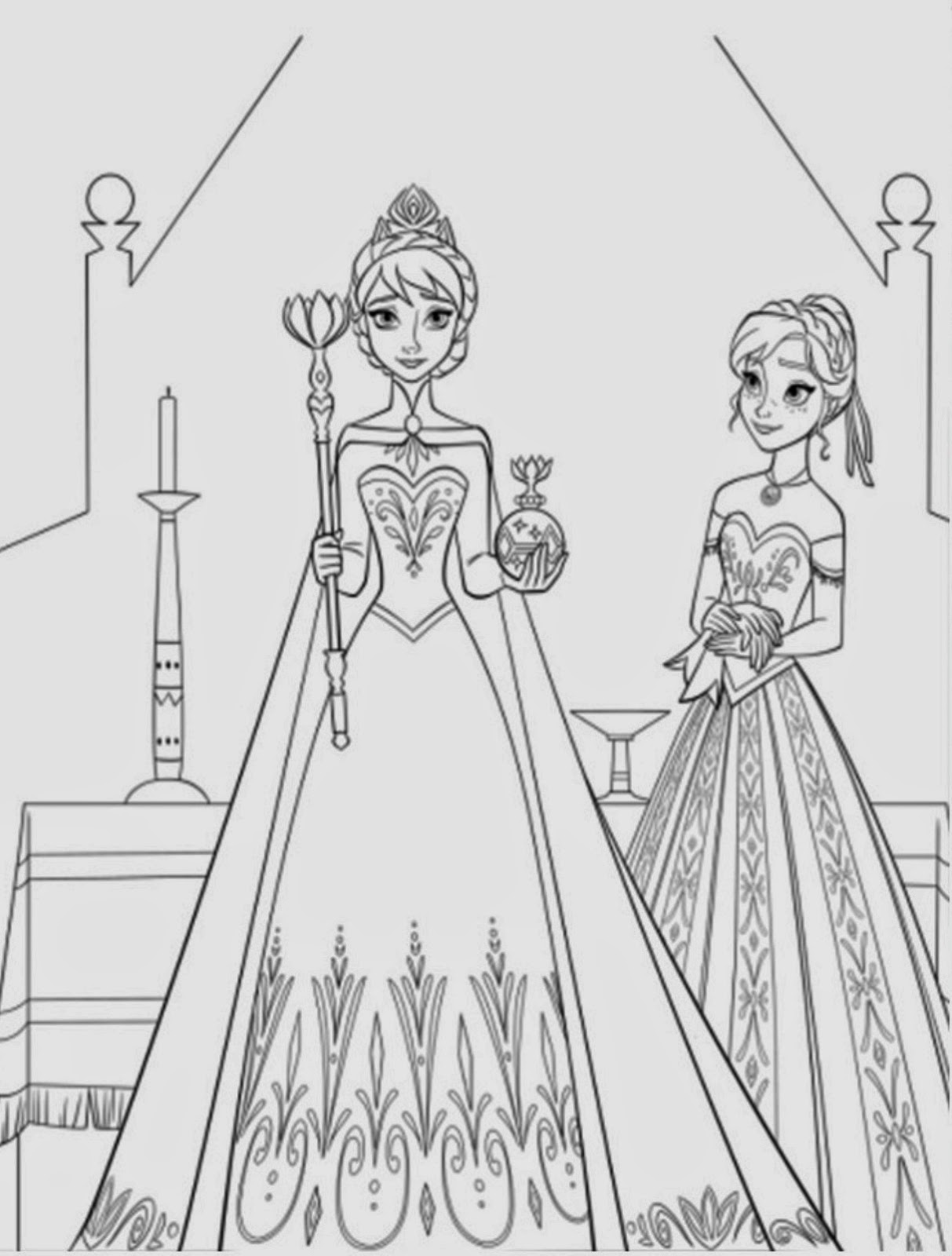 Elsa e Anna all’ inconorazione disegni da colorare gratis