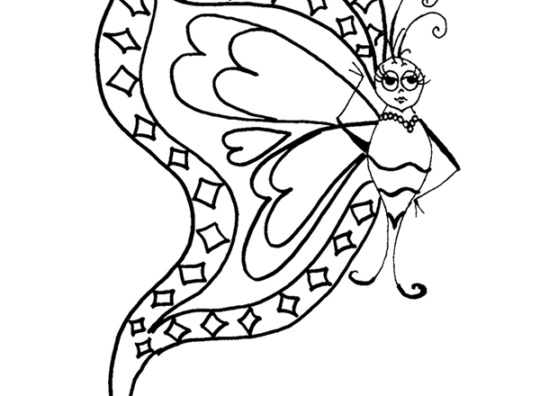 Farfalla femmina molto elegante disegno da colorare