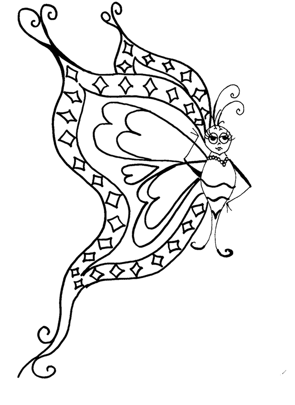 Farfalla femmina molto elegante disegno da colorare