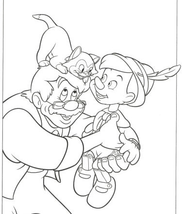 Figaro, Geppetto e Pinocchio disegni da colorare gratis