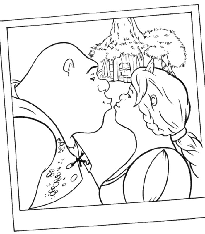 Fiona e Shrek che si baciano disegno da stampare