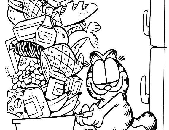 Garfield con carriola di cibo disegni da stampare